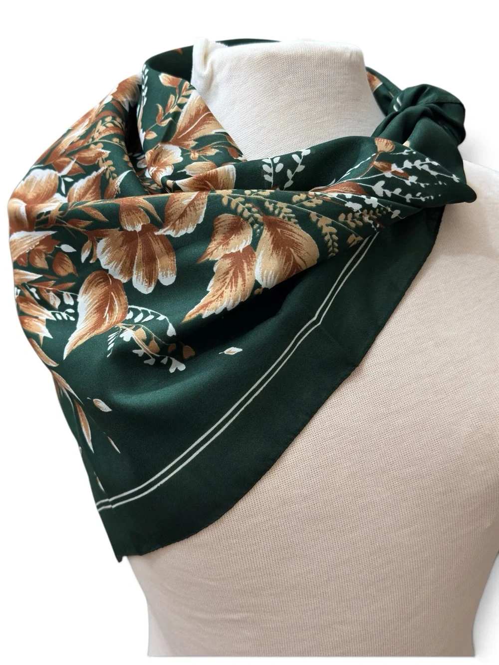 Vintage Isabelle d’Amboise Paris Green Floral Square Scarf 27” French Designer
